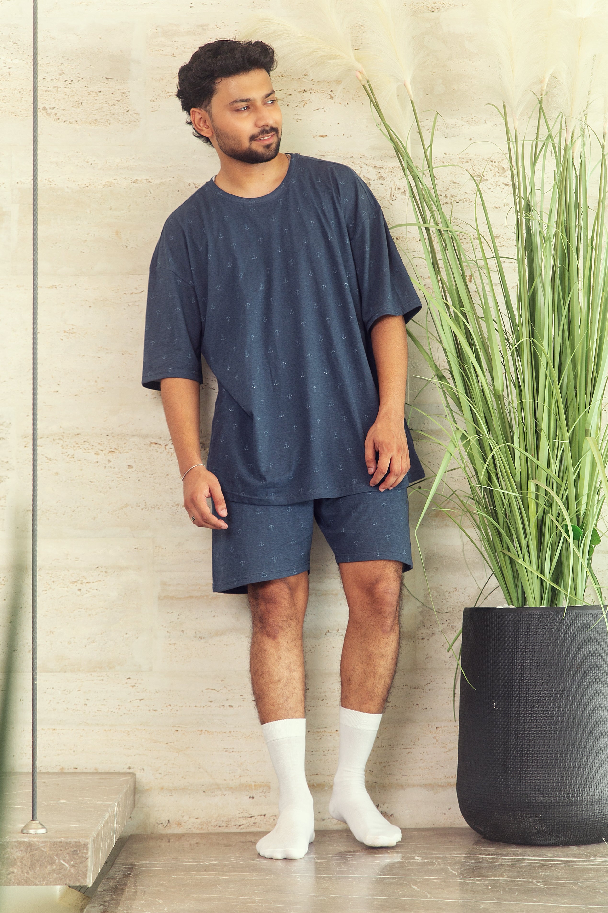 Men's Nightwear - Navy Anchor Shorts Set